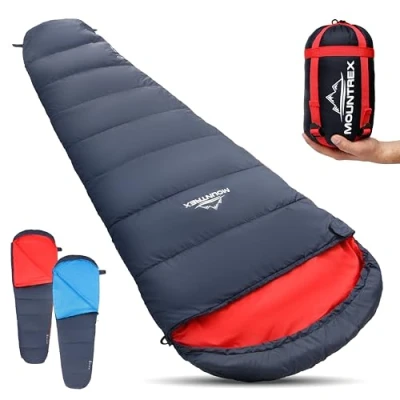 Image of MOUNTREX® Sleeping Bag Ultra Light (720g) with Small Pack Size Outdoor Summer Mummy Shape (205x75cm) Compact, Warm, Lightweight for Camping, Travel, Backpacking or Festivals