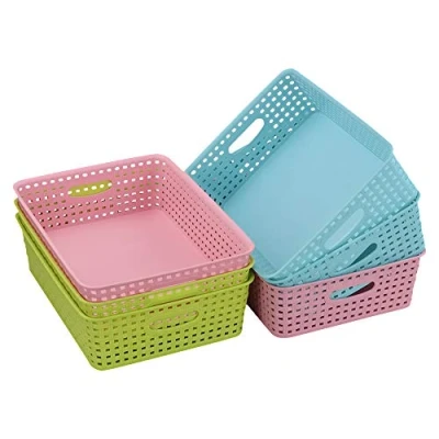 Image of Eudokky Storage Baskets for A4 Paper Set of 6, Colored Shallow Plastic Basket