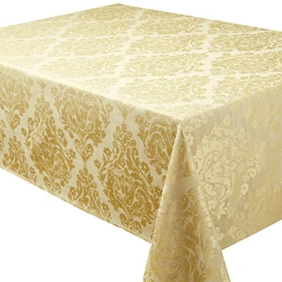 Image of Palazzo Damask Antique Gold Christmas Rectangular Tablecloth Ideal For 4 6 Place Settings (52x70in 132x178cm Approx)