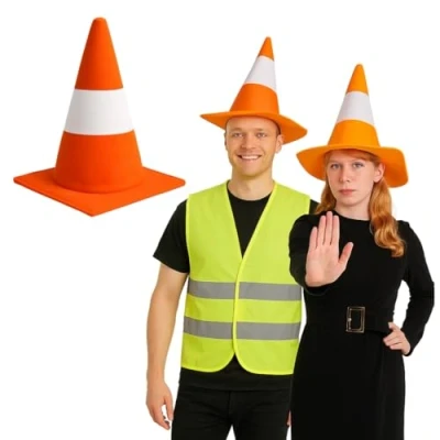 Image of Traffic Cone Hat for Adults Unisex Orange White Novelty Road Party Adults, Funny Fancy Dress Costume Accessory Stag &amp; Hen Nights, Halloween, and Theme Parties