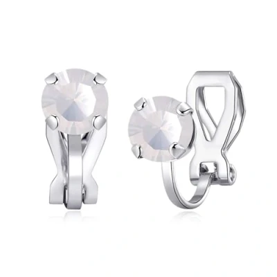 Image of Philip Jones October (White Opal) Birthstone Clip On Earrings Created with Zircondia® Crystals