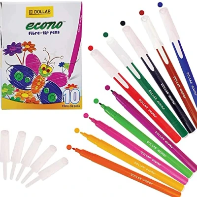 Image of DOLLAR Econo Felt Tip Colouring Pens Colour Write Draw Sketch Everyday (10 x 0.5mm MULTICOLOUR Pens)