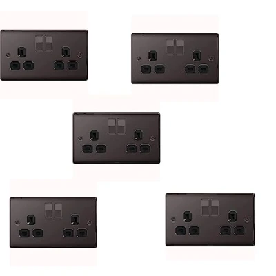 Image of BG Electrical NBN22B 01 Double Switched Power Socket, Black Nickel, 13 Amp 5 Pack