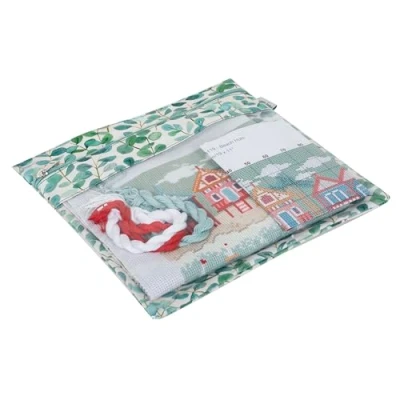 Image of Hobby Gift Flat Project Pouch Needlecraft Papercraft Greeting Cards Sewing Storage Secure Waterproof, Cotton, Eucalyptus, 28 x 0.5cm