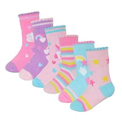 Image of Sock Snob Baby Girls Unicorn Design Socks 6 Pair Multipack Soft Cotton Novelty (12 24 Months, Unicorn)