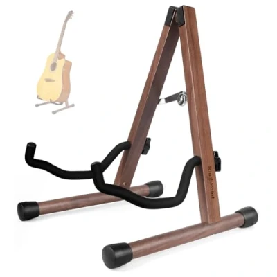 Image of Wood Guitar Stand, Floor Acoustic Electric Wooden A Frame Folding Holder Adjustable for Bass, Cello, Mandolin, Banjo, Ukulele (Black Walnut)