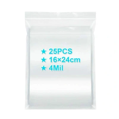 Image of Ziplock Bags 16x24cm, 25PCS, 4 Mil Extra Thick Medium Size Clear Plastic Resealable Grip Seal with Lock Zipper, Storage Pouches for Food Sandwich Mask Incense Packaging