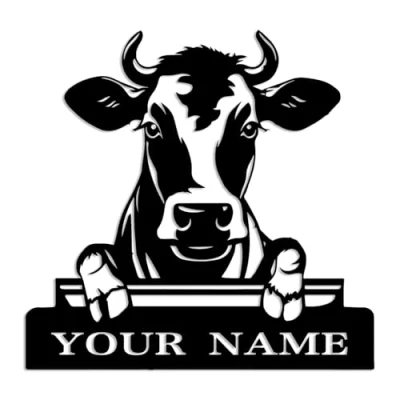 Image of Custom Cow Metal Sign,Custom Farm Sign,Cow Wall Art,Cow Decor,Cow Sign,Personalized Farmhouse Decor,Farmer Name Sign,Farmer Gift,Cow Lover Gifts (Cow D)