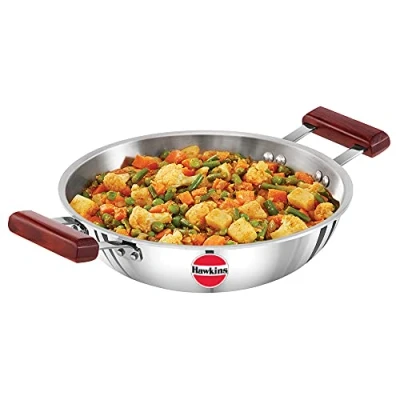 Image of Hawkins 2.5 Litre Deep Fry Pan, Triply Stainless Steel Kadai, Flat Bottom Induction Kadhai, Silver (SSD25)