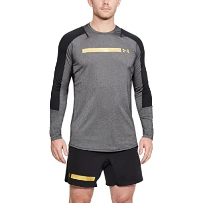 Image of Under Armour HeatGear Fitted Top Long Sleeve Grey Mens Training 1306386 001 Nylon Size Large