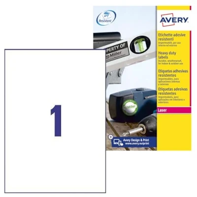 Image of Avery Zweckform L4773 100 Weatherproof Film Label Items Stück, 210 x 297 mm weiß