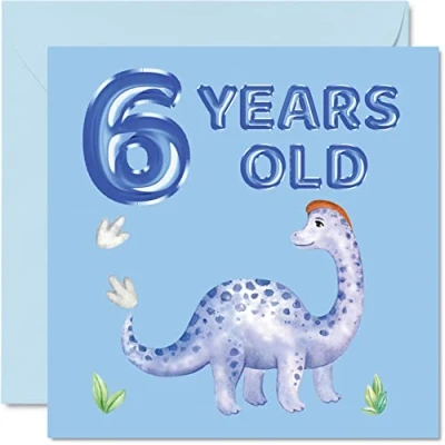 Image of 6th Birthday Card Dinosaur &amp; Balloons Happy 6 Year Old Boy, Boys Cards for Him, 145mm x Greeting Son Nephew Grandson Kid Children