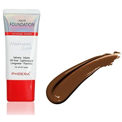 Image of AQUAPURITY PHOERA Full Coverage Foundation New Formula Waterproof Long Lasting Oil Free Velvet Matte Liquid for Oily Skin Flawless Makeup Base Cream Concealer (109 Mocha…)