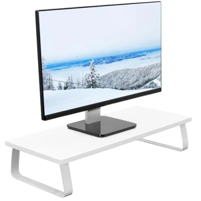 Image of VIVO 24 inch Monitor Stand, Wood &amp; Steel Desktop Riser, Screen, Keyboard, Laptop, Small TV Ergonomic Desk and Tabletop Organizer, White, STAND V000D W
