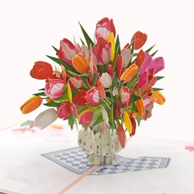 Image of Favour Pop Up® 3D a magnificent bouquet of flowers in vase, for birthdays, anniversaries, also money gift or voucher. TF091