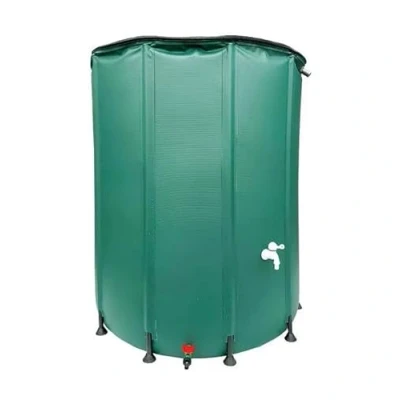Image of Collapsible 300 Litre Garden Water Butt Rainwater Collection Barrel Portable PVC Fluid Storage Container Tank with Tap, Zip Lid &amp; Hose Connector