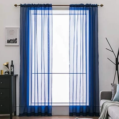 Image of MIULEE 2 Panels Solid Color Sheer Window Curtains Smooth Elegant Voile Panels/Drapes/Treatment for Bedroom Living Room Dark Blue 55&quot; Wx69 L, Rod Pocket