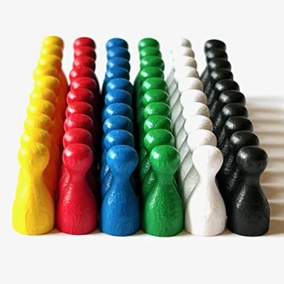 Image of Spieltz Mini Halmakegel 10/20 mm Small, Colourful Wooden Toy Figures for Board Games, Made in Germany (60 (6 Colours), Base Mix: Yellow, Red, Blue, Green, White, Black)
