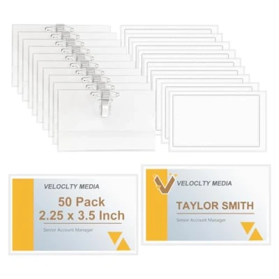 Image of Fushing 50 Pcs Name Badges with Clip and Pin,9x5.6cm Professional Tag Clothes Labels for School Office Conference