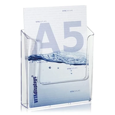 Image of VITAdisplays Pack of 10 DIN A5 Wall Brochure Holder, Transparent Flyer Holder for Mounting, Flyer, as Brochures and Catalogues