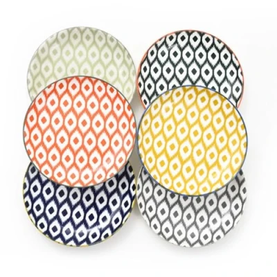 Image of WishDeco Side Plates Set of 6 Colourful Dessert 15 cm / Inch Small Dinner Tea Ceramic Serving Bowls for Appetizer Cake Tapas Salad, 6DISH6COLOR