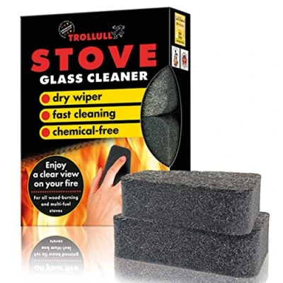 Image of TROLLULL Stove Glass Cleaner for woodburning stoves and Burners, Sponge, Fireplace Cleaner, pane 2 Pieces