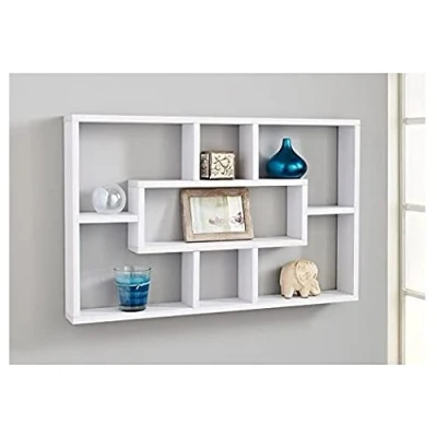 Image of Homme Concept White Multi Compartment Space Saving Floating Display Shelves Storage Shelf Organiser Unit Home Decor Bookshelf
