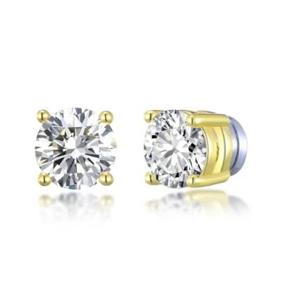 Image of Philip Jones Men&#039;s Gold Plated Round Magnetic Clip On Stud Earrings Created with Zircondia® Crystals