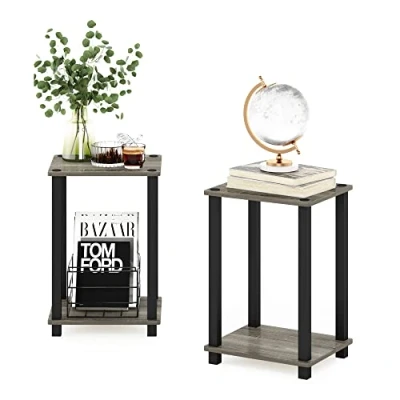 Image of Furinno Simplistic End Table, Side Nightstand, Small, Set of 2, French Oak/Black