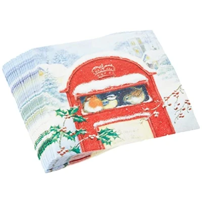 Image of Anniversary House Tiflair Luxury Christmas Napkins, Postbox Design, Thick and Strong Paper Lunch Napkins 3 ply, Multi Coloured PJ310662