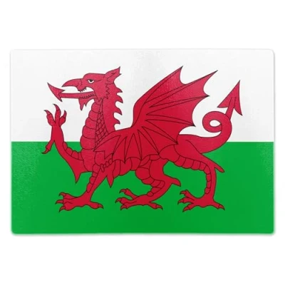 Image of ShopQuality4U Premium Medium Glass Cutting Board Cheese Welsh Flag Design Kitchen Worktop Saver Protector