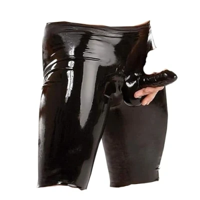 Image of Men&#039;s Patent Leather Tights Shorts Pants Wetlook Latex Clubwear Sexy Undershorts Boxers Black (2XL)