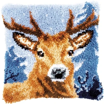Image of ZFFLYH Latch Hook Kits DIY Throw Pillow Cover Sofa Cushion Embroidery Craft Kit for Adults And Beginners Pattern Printed Canvas Creativity Crochet Gift 17X17 Inch,Deer