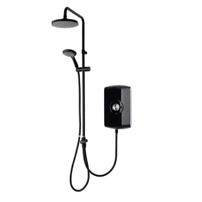 Image of Triton Showers GEAMDU93 Amore DuElec Shower Electric 9.5KW Black Gloss I Electrical With Showerhead and Anti Twist Hose Rainfall Head For Bathrooms
