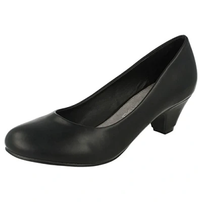 Image of Ladies Spot On Low Heeled Manmade Court Shoes F9809 Black Size 7