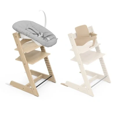 Image of Stokke Tripp Trapp High Chair, Oak Natural/Natural (Includes Chair &amp; Baby Set2) with Newborn Set Safe, Adjustable, Ergonomic Design
