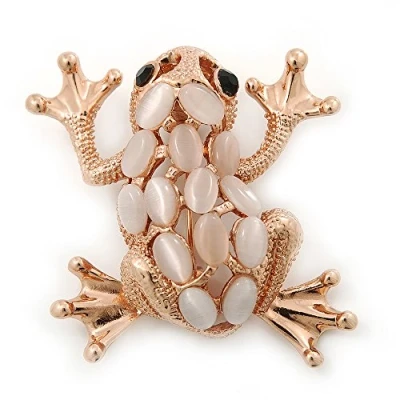 Image of Avalaya Pale Pink Opal &#039;Frog&#039; Brooch in Rose Gold Tone 38mm Length