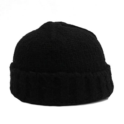Image of Wigwam Knitted fisherman trawler Skully beanie hat Vintage style mens womans Hipster skull cap (Black)