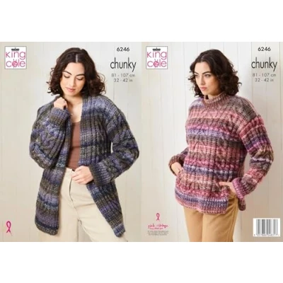 Image of King Cole Ladies Chunky Knitting Pattern Womens Sweater &amp; Cardigan (6246)