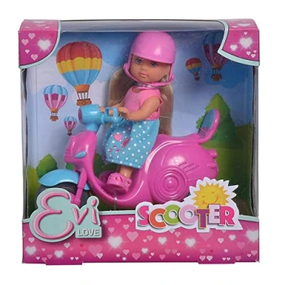 Image of Simba 105733345 Evi Love Scooter, Toy Doll on her Scooter with Helmet, 12 cm, from 3 Years