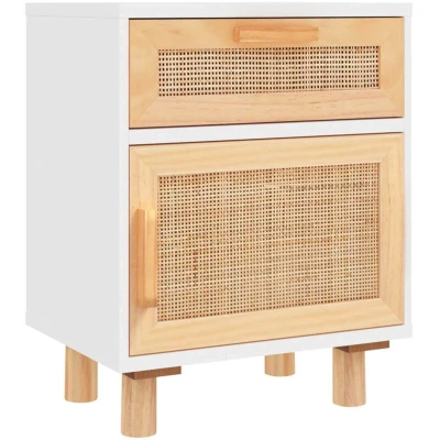 Image of vidaXL Bedside Cabinet White Solid Wood Pine and Natural Rattan
