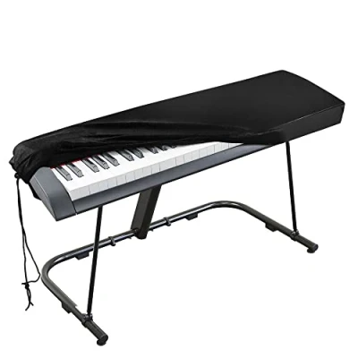 Image of Piano Keyboard Cover, Stretchable Velvet Dust Cover with Adjustable Elastic Cord and Locking Clasp for 88 Keys Electronic Keyboard, Digital Piano, Yamaha, Casio, Roland, Consoles more(Black)
