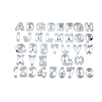 Image of KitchenCraft Sweetly Does It Alphabet Cookie Cutters Set with Storage Bag, In Gift Box, Metal (Set of 34 Large Number and Letter Stencils) Silver, 6.5 x 4.5 cm