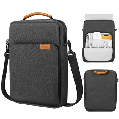 Image of MoKo 13.3 14 Inch Laptop Sleeve Bag Fits MacBook Air 13 M3 M2 2024 2018, Pro 2021, Tab S8 Ultra 14.6&quot;, Handle Carrying Case with Shoulder Strap, Black &amp; Gray