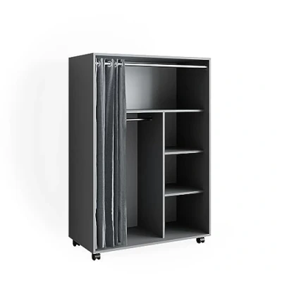 Image of Vicco Wardrobe Doros, Grey, 100 x 146.6 cm open, on castors
