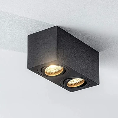 Image of CGC Lighting Modern Ceiling Spotlight Cylinder Surface Mount Adjustable Tilt Downlight GU10 (Black, Square Double)