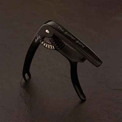 Image of Django Personalised Guitar Capo for Acoustic, Electric, Ukulele &amp; Classical Guitars Black Includes Peg Puller Changing Strings Easy To Use Extra Padding Neck Protection