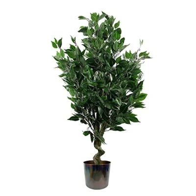 Image of Leaf Realistic Artificial Ficus Tree with Planter, Mixed Materials, 110cm Evergreen Multicolour
