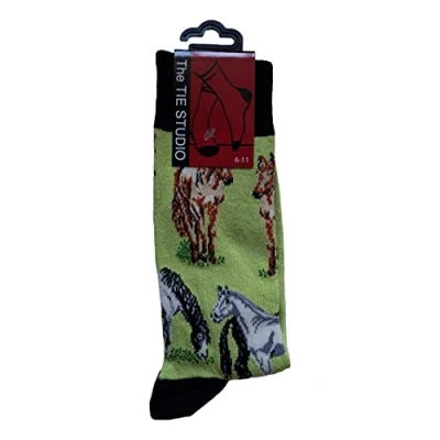 Image of Tie Studio Horses Unisex Novelty Green Ankle Socks Adult Size 6 11
