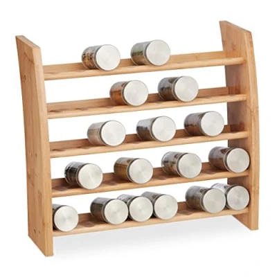 Image of Relaxdays Spice Rack, 5 Shelves, Kitchen, H x W D: 36 40,5 16 cm, Bamboo, Natural, 40.5 cm